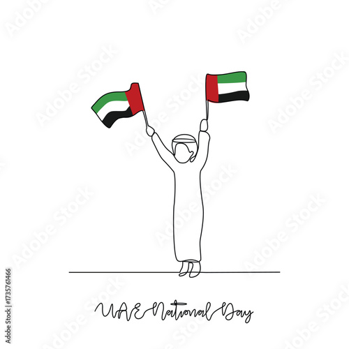 One continuous line drawing of UAE National Day vector illustration. UAE National Day theme design concept in simple linear continuous line style. Great design for national holiday campaign