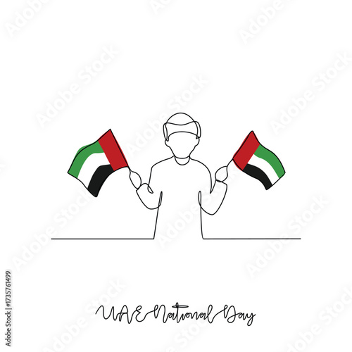 One continuous line drawing of UAE National Day vector illustration. UAE National Day theme design concept in simple linear continuous line style. Great design for national holiday campaign