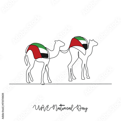 One continuous line drawing of UAE National Day vector illustration. UAE National Day theme design concept in simple linear continuous line style. Great design for national holiday campaign