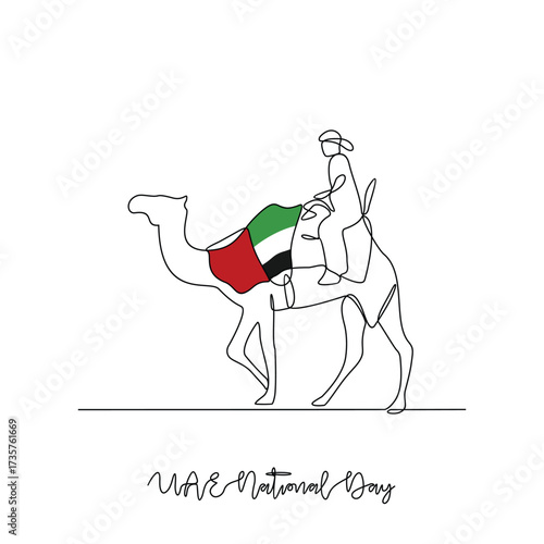 One continuous line drawing of UAE National Day vector illustration. UAE National Day theme design concept in simple linear continuous line style. Great design for national holiday campaign
