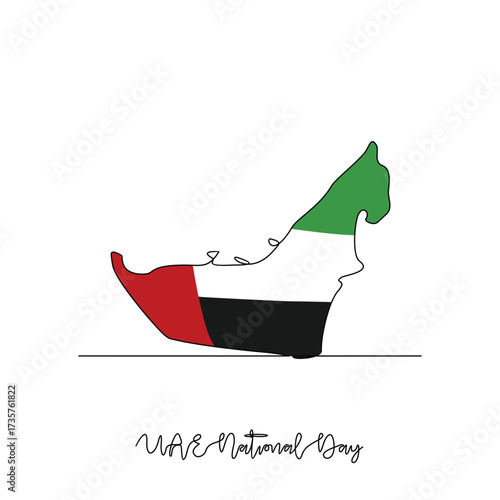 One continuous line drawing of UAE National Day vector illustration. UAE National Day theme design concept in simple linear continuous line style. Great design for national holiday campaign