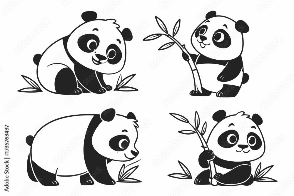 Naklejka premium Cute cartoon panda icon set minimalist design