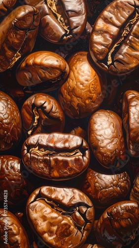 Close-up capturing the rich texture and depth of roasted coffee beans aroma and taste