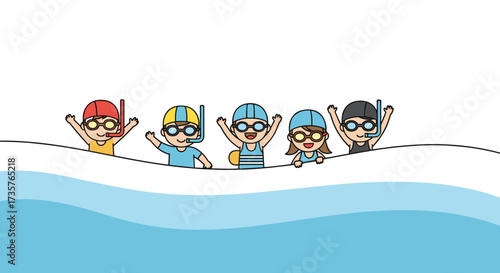 A group of cheerful swimmers enjoying a day at the beach.