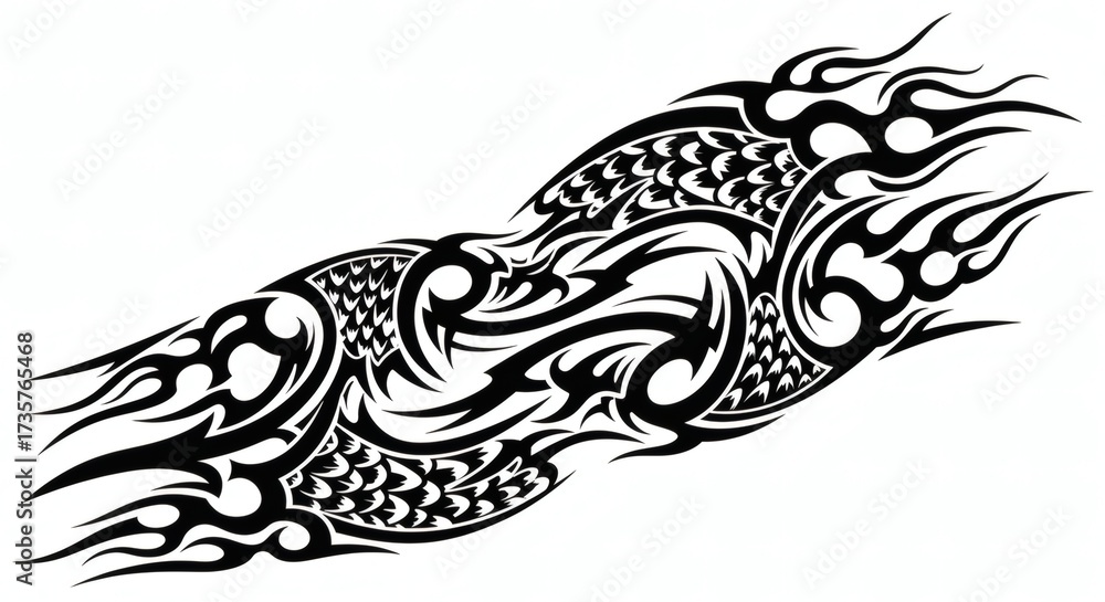 Fototapeta premium Fierce Flame and Scale Tribal Tattoo Vector Design