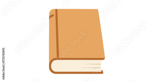 A simple, closed, brown book with a light spine and pages, standing upright on a white background.