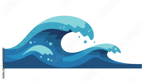 Illustration of a large ocean wave with white foam and blue water.