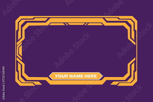 Vector art of futuristic digital frame with purple and yellow geometric shapes, perfect for gaming overlays or streaming