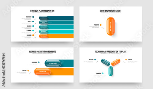 Investor Plan Five One Two Three Option Diagram Presentation Layout Vector Illustration Bundle. Visual Profile 5 1 2 3 Element Infographic Slideshow Design Set.