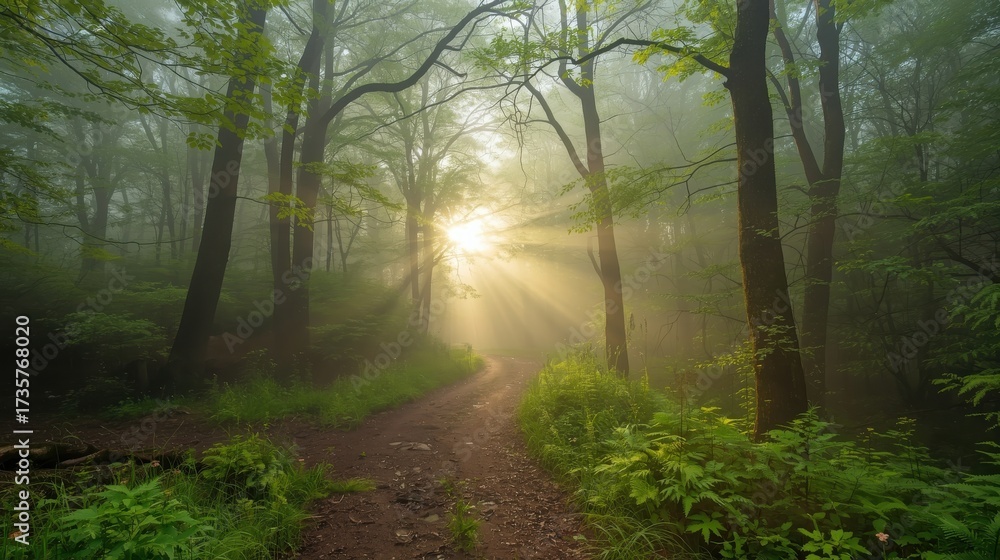 Obraz premium morning in the forest, misty morning in the forest