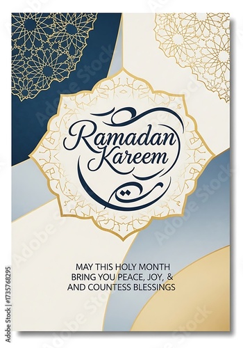 Ramadan Kareem Greeting Card with Elegant Calligraphy and Decorative Elements.