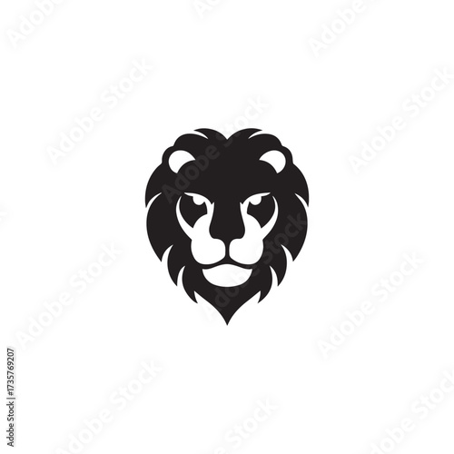 WebSilhouette style vector minimal lion logo design icon in bold black color, modern simple line art illustration, creative branding symbol for strength, royalty, merchandise, digital projects, and pr
