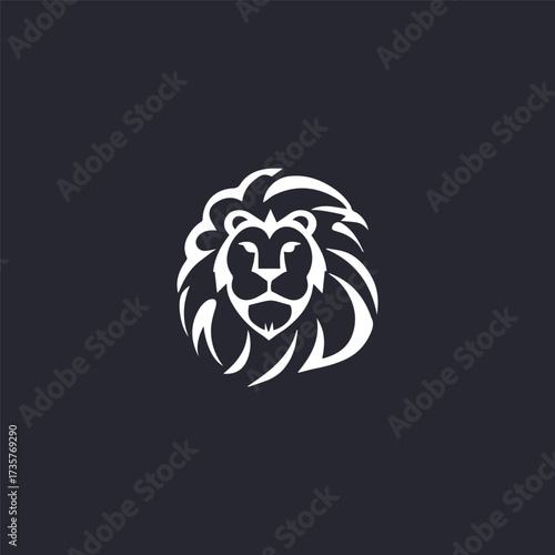 WebSilhouette style vector minimal lion logo design icon in bold black color, modern simple line art illustration, creative branding symbol for strength, royalty, merchandise, digital projects, and pr