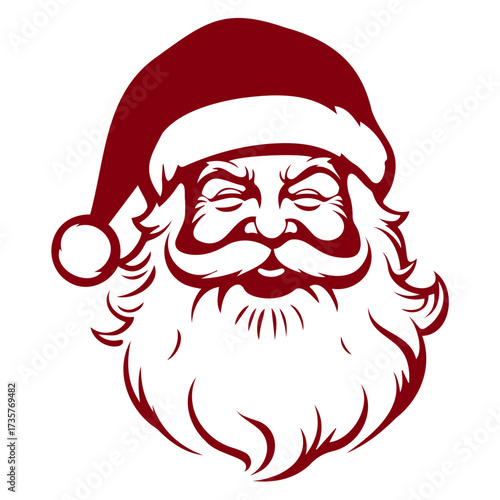 Illustration of santa claus with a closed eyes and a long white beard in a red hat with white trim
