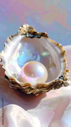 Captivating beauty of a luminous pearl nestled within an oyster shell's embrace