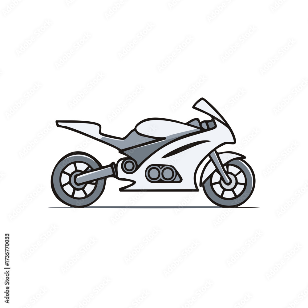 Stylized illustration of a motorcycle, white and grey design.