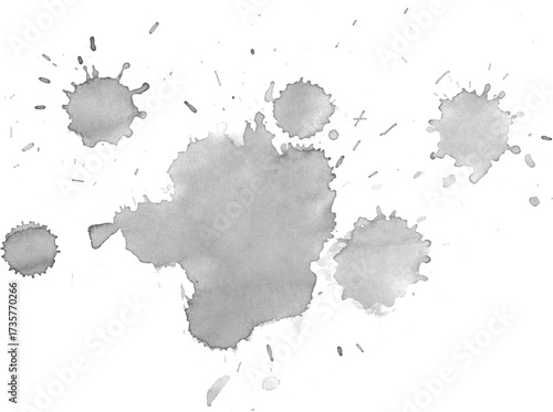 Black ink watercolor texture isolated on white background