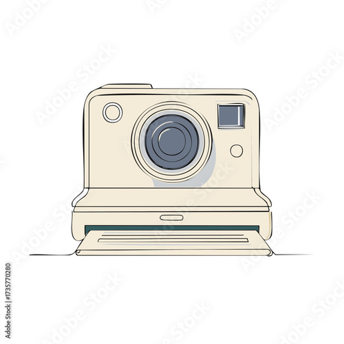Nostalgic instant camera illustration with a developing photograph emerging retro vintage style