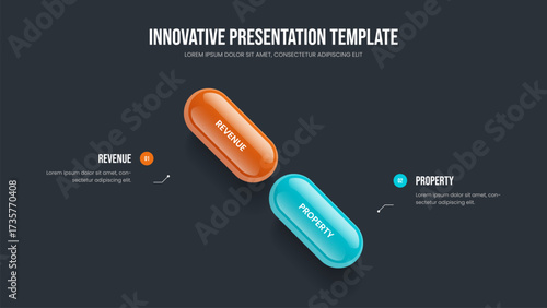 Financial Portfolio 2 Element Infographic Frame Design. Investor Profile Two Step Diagram Presentation Layout. Company Development Slideshow Template Vector Illustration.