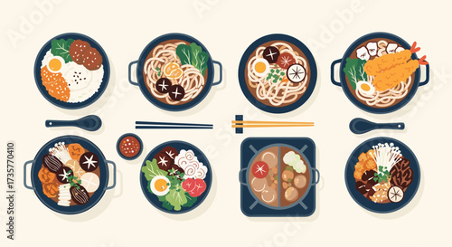 A collection of delicious pixel art asian cuisine.