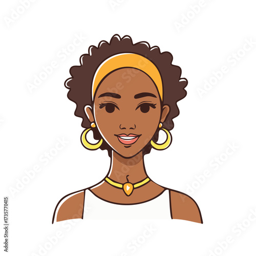 Smiling woman portrait in cartoon style with stylish accessories