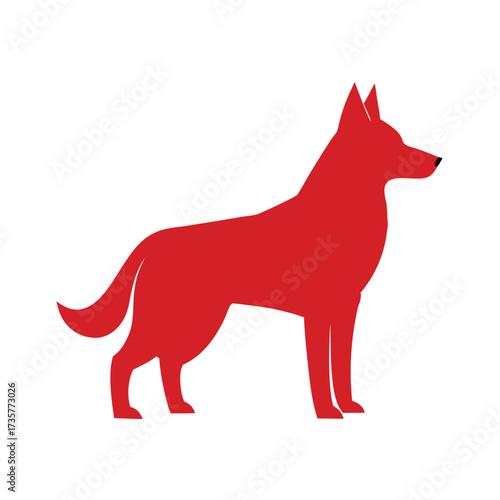Red silhouette of a dog standing profile on white background animal canine vector illustration EPS file download.
