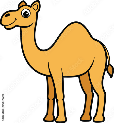 Cartoon camel with one hump and big eyes on white background animal desert vector illustration EPS file download.
