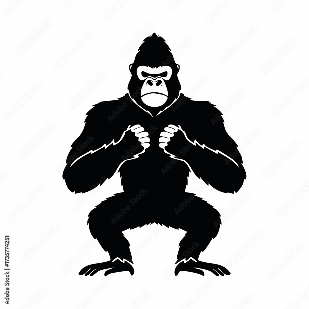 Fototapeta premium Powerful gorilla silhouette in a focused pose, ready to strike.