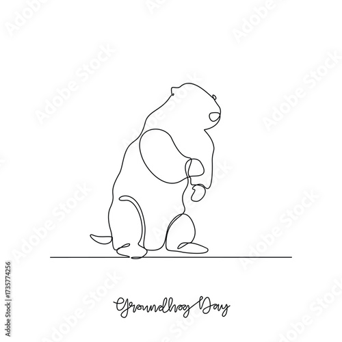 One continuous line drawing of Groundhog Day vector illustration. Groundhog Day  theme design concept in simple linear continuous line. Great design for Groundhog Day event and campaign purpose.