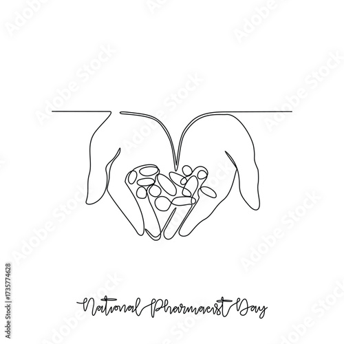 One continuous line drawing of National Pharmacist Day vector illustration. National Pharmacist Day theme design concept in simple linear continuous line. Great design for healthcare social campaign.