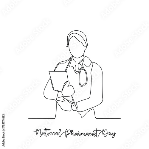 One continuous line drawing of National Pharmacist Day vector illustration. National Pharmacist Day theme design concept in simple linear continuous line. Great design for healthcare social campaign.