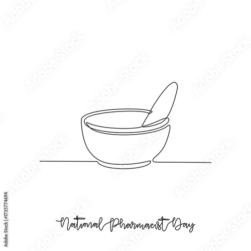 One continuous line drawing of National Pharmacist Day vector illustration. National Pharmacist Day theme design concept in simple linear continuous line. Great design for healthcare social campaign.