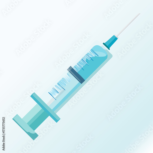 Medical Syringe with Blue Liquid for Vaccination and Injection.