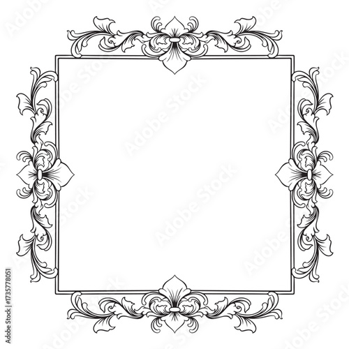 black and white vintage baroque frame with ornament engraving illustration