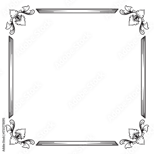 black and white vintage baroque frame with ornament engraving illustration