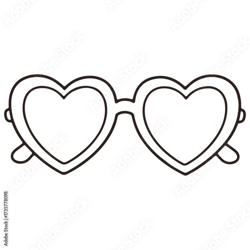 Heart shaped sunglasses illustration with thick black outline on a white background style drawing