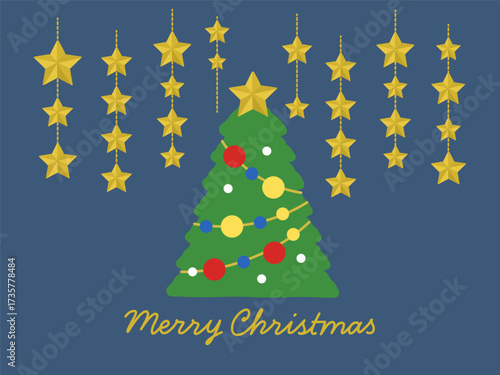 クリスマスツリー　星　オーナメント　フレーム　イラスト