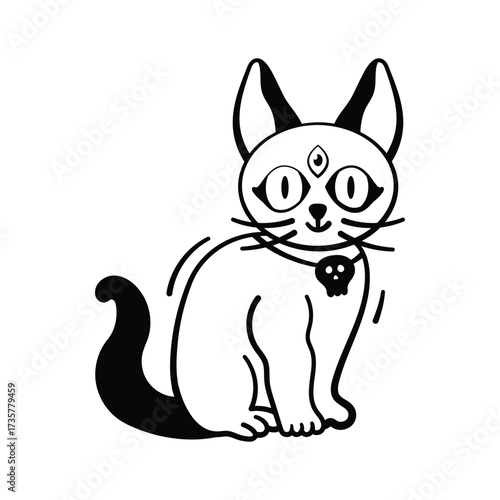Here is a modern doodle style icon of spooky cat