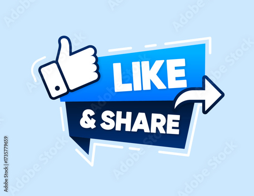 Like and Share banner. The thumbs up. Social media concept. Button Icon of Social Media. Vector illustration.