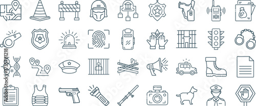 Law enforcement Police Security Justice line icons pack