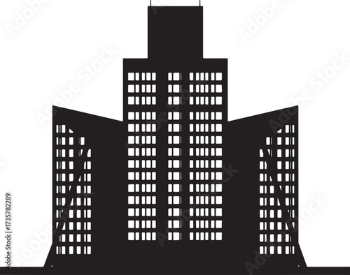 Silhouette of the renaissance center building isolated on white background