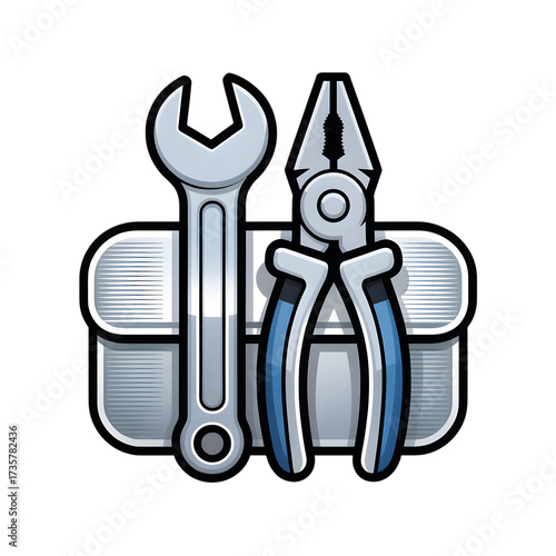 A metal toolbox with a wrench and pliers on a transparent background isolated on transparent background