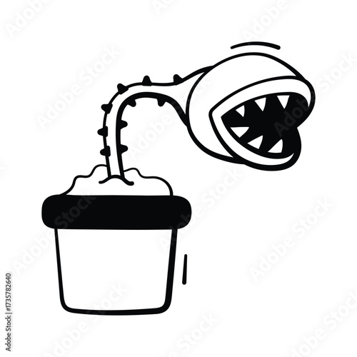 Scary carnivorous plant icon for spooky Halloween decorations