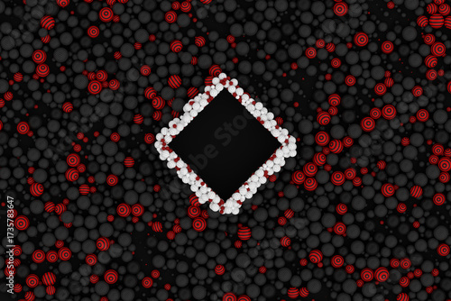3D abstract composition of red, white and black spheres