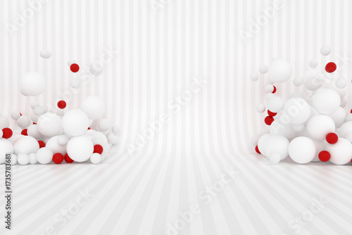 3D abstract composition of red, white and black spheres