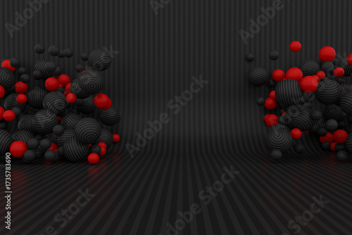 3D abstract composition of red, white and black spheres
