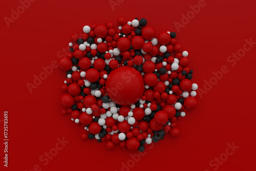 3D abstract composition of red, white and black spheres