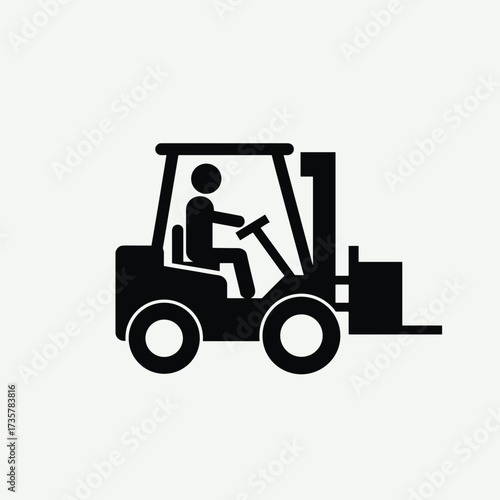 Construction work icon showing forklift truck in simple design. Building work symbolizes industrial equipment and efficient machinery.