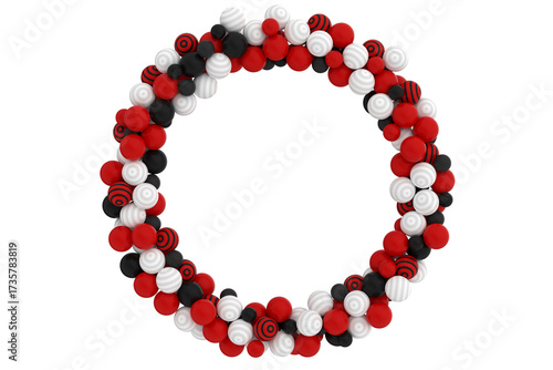 3D abstract composition of red, white and black spheres