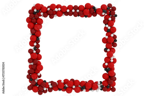 3D abstract composition of red, white and black spheres